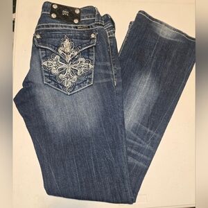 Miss Me Blue Boot Cut Jeans with Silver Embroidery